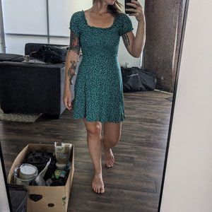 GREEN FLORAL Sundress Mini Dress w/ cap sleeves - Off The Shoulder - Women's S